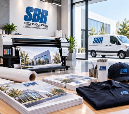 Full color printed brochures, branded apparel, drinkware and an SBR vehicle wrap